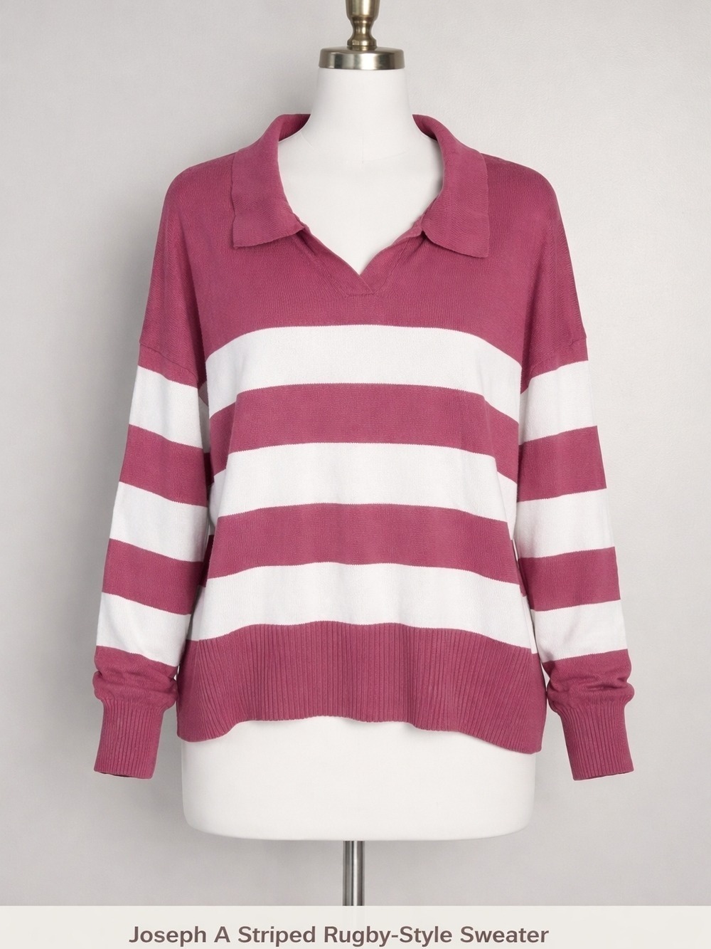 Striped Rugby-Style Sweater in Dusty Rose and White| BB215M